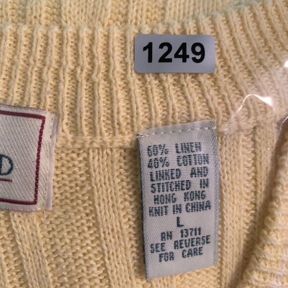 VTG John Ashford Men Linen Cotton Cable Knit Sweater Vest Sz L Butter Yellow - Picture 10 of 10